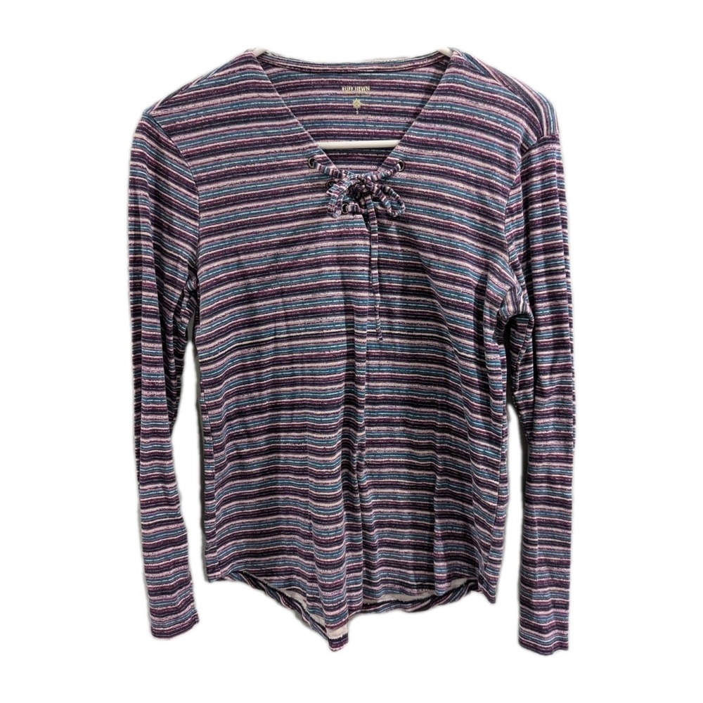 Ruff Hewn Striped Top Lace Up Blouse Y2K 90s Style Grunge Fairy Casual Womens S